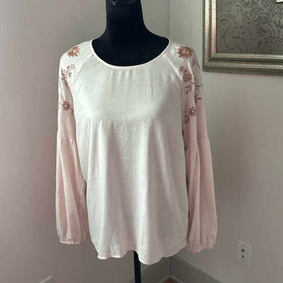 LC Lauren Conrad embroidered ballooned sleeves natural boho top blouse Sz XL - Picture 1 of 7